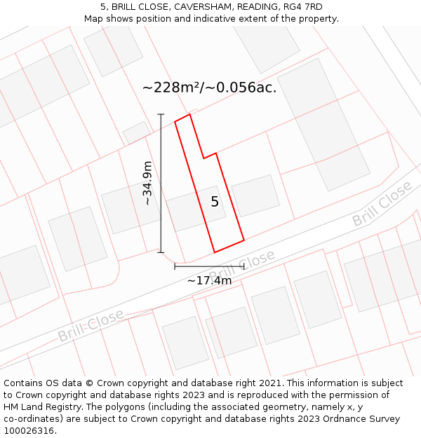 5, BRILL CLOSE, CAVERSHAM, READING, RG4 7RD: Plot and title map