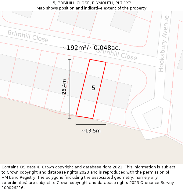 5, BRIMHILL CLOSE, PLYMOUTH, PL7 1XP: Plot and title map