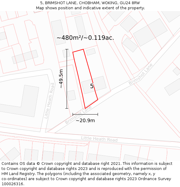 5, BRIMSHOT LANE, CHOBHAM, WOKING, GU24 8RW: Plot and title map