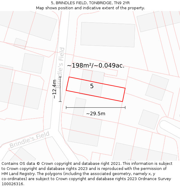 5, BRINDLES FIELD, TONBRIDGE, TN9 2YR: Plot and title map