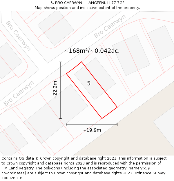 5, BRO CAERWYN, LLANGEFNI, LL77 7GF: Plot and title map