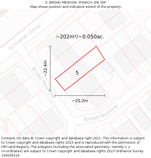 5, BROAD MEADOW, IPSWICH, IP8 3SP: Plot and title map