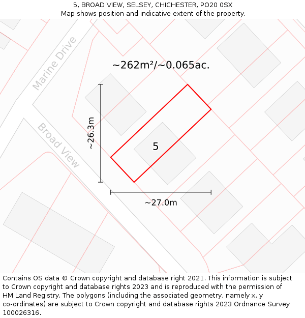 5, BROAD VIEW, SELSEY, CHICHESTER, PO20 0SX: Plot and title map