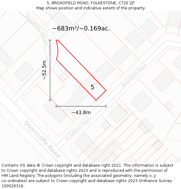 5, BROADFIELD ROAD, FOLKESTONE, CT20 2JT: Plot and title map