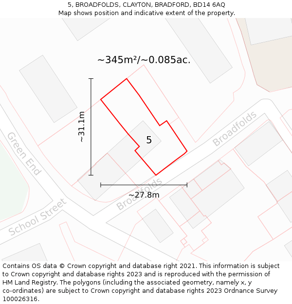 5, BROADFOLDS, CLAYTON, BRADFORD, BD14 6AQ: Plot and title map