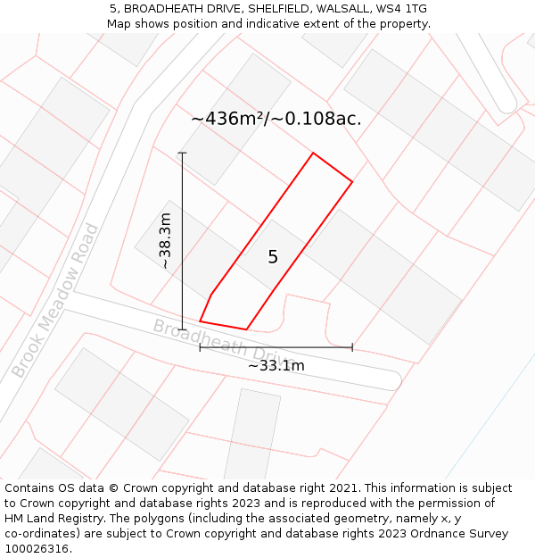 5, BROADHEATH DRIVE, SHELFIELD, WALSALL, WS4 1TG: Plot and title map