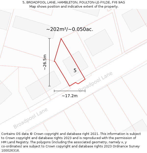5, BROADPOOL LANE, HAMBLETON, POULTON-LE-FYLDE, FY6 9AG: Plot and title map