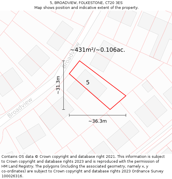 5, BROADVIEW, FOLKESTONE, CT20 3ES: Plot and title map