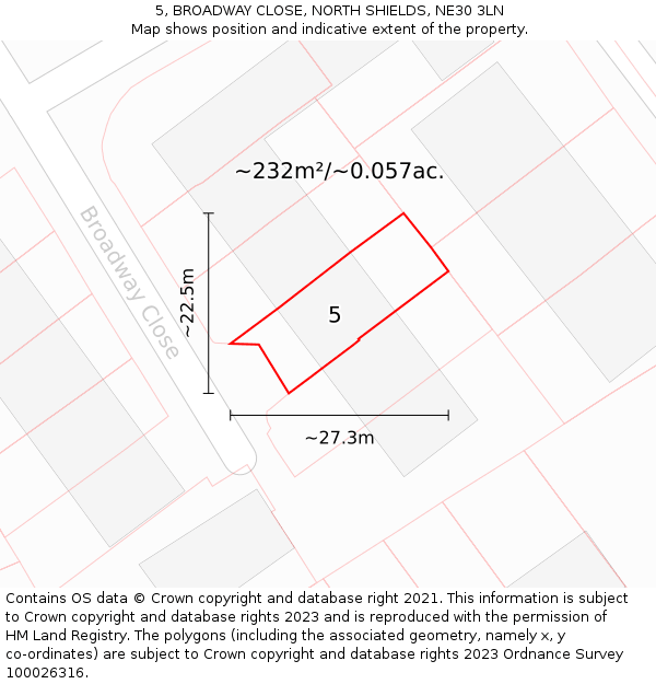 5, BROADWAY CLOSE, NORTH SHIELDS, NE30 3LN: Plot and title map
