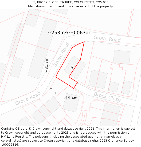 5, BROCK CLOSE, TIPTREE, COLCHESTER, CO5 0FF: Plot and title map