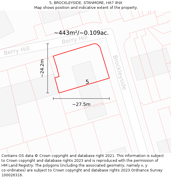 5, BROCKLEYSIDE, STANMORE, HA7 4NX: Plot and title map