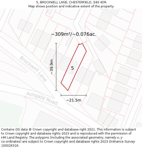 5, BROCKWELL LANE, CHESTERFIELD, S40 4DR: Plot and title map
