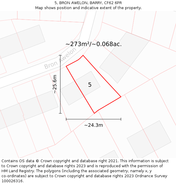 5, BRON AWELON, BARRY, CF62 6PR: Plot and title map
