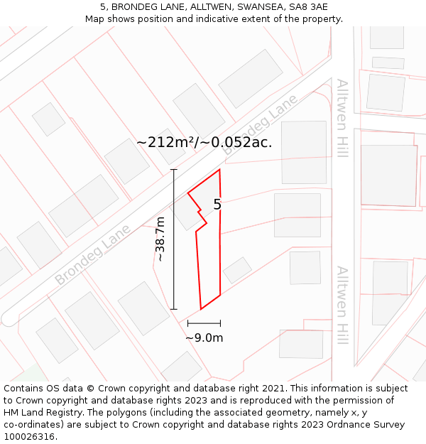 5, BRONDEG LANE, ALLTWEN, SWANSEA, SA8 3AE: Plot and title map