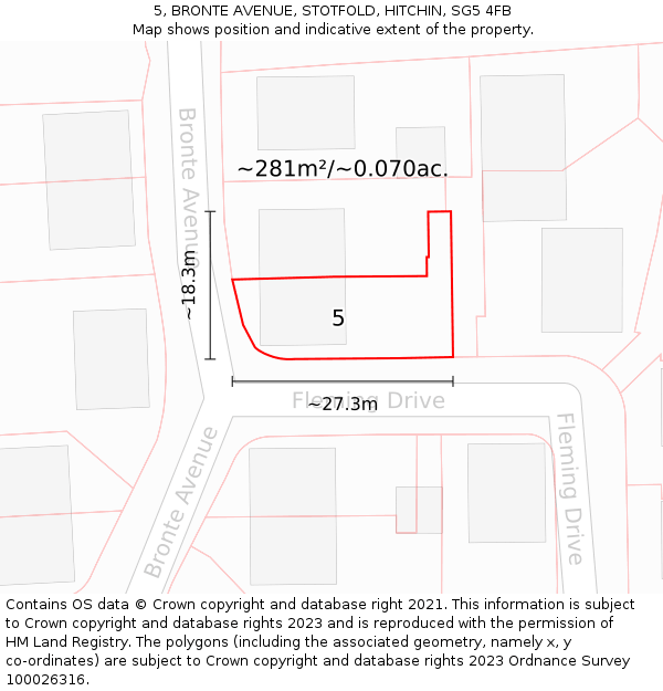 5, BRONTE AVENUE, STOTFOLD, HITCHIN, SG5 4FB: Plot and title map