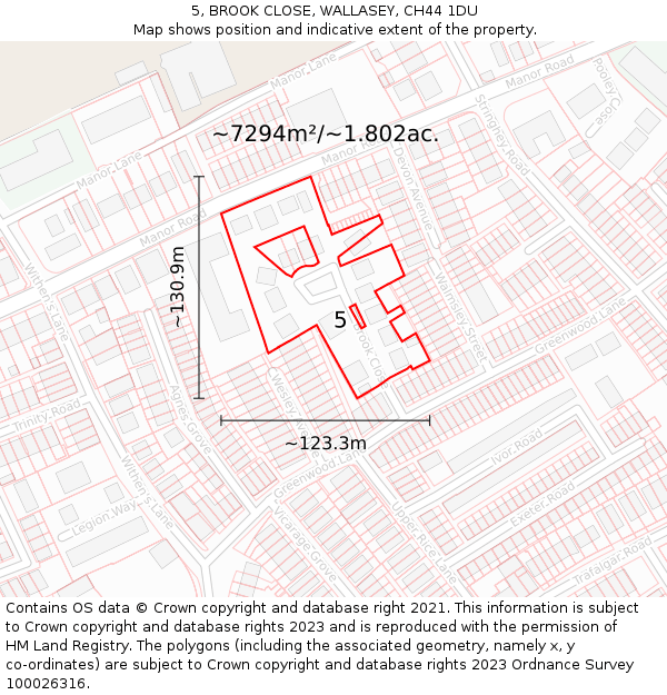 5, BROOK CLOSE, WALLASEY, CH44 1DU: Plot and title map