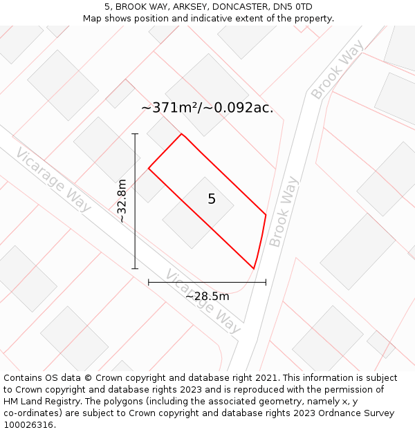 5, BROOK WAY, ARKSEY, DONCASTER, DN5 0TD: Plot and title map