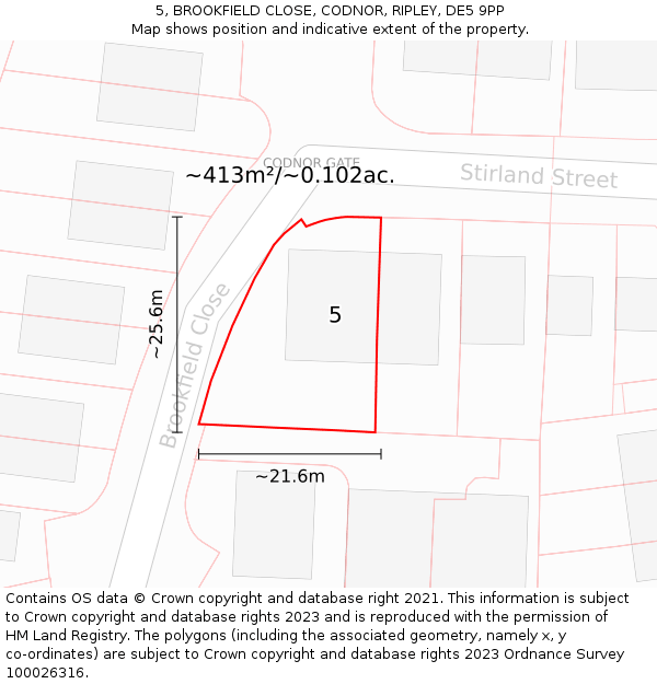 5, BROOKFIELD CLOSE, CODNOR, RIPLEY, DE5 9PP: Plot and title map