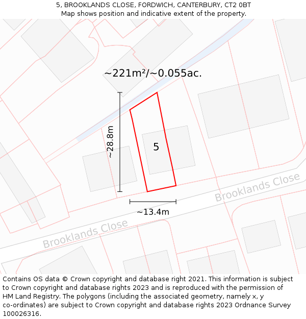 5, BROOKLANDS CLOSE, FORDWICH, CANTERBURY, CT2 0BT: Plot and title map