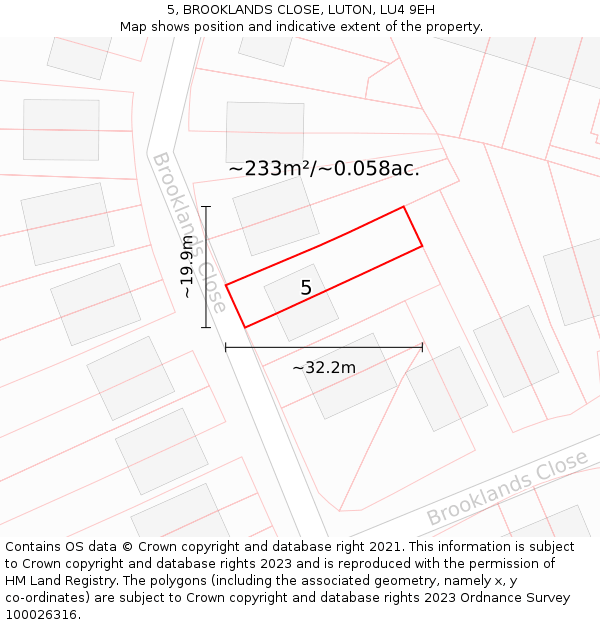 5, BROOKLANDS CLOSE, LUTON, LU4 9EH: Plot and title map
