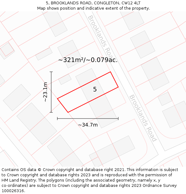 5, BROOKLANDS ROAD, CONGLETON, CW12 4LT: Plot and title map