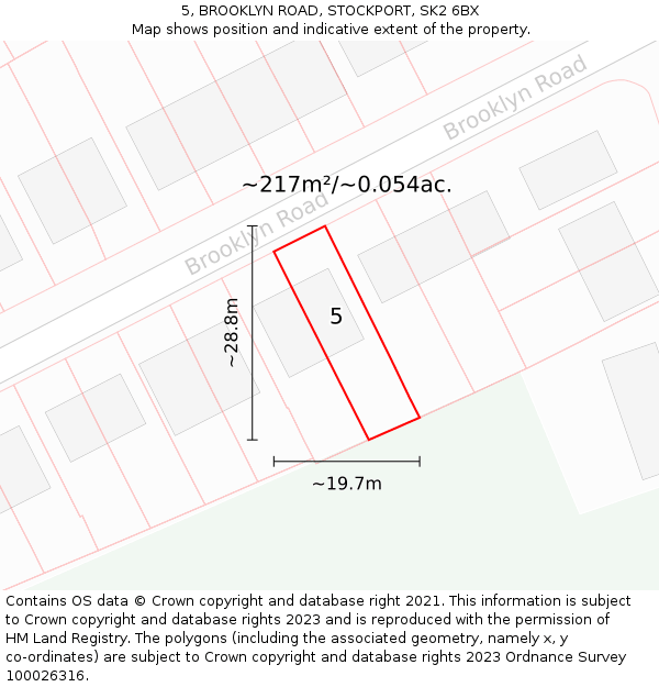 5, BROOKLYN ROAD, STOCKPORT, SK2 6BX: Plot and title map