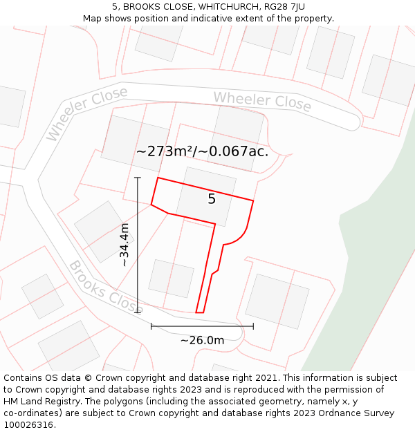 5, BROOKS CLOSE, WHITCHURCH, RG28 7JU: Plot and title map