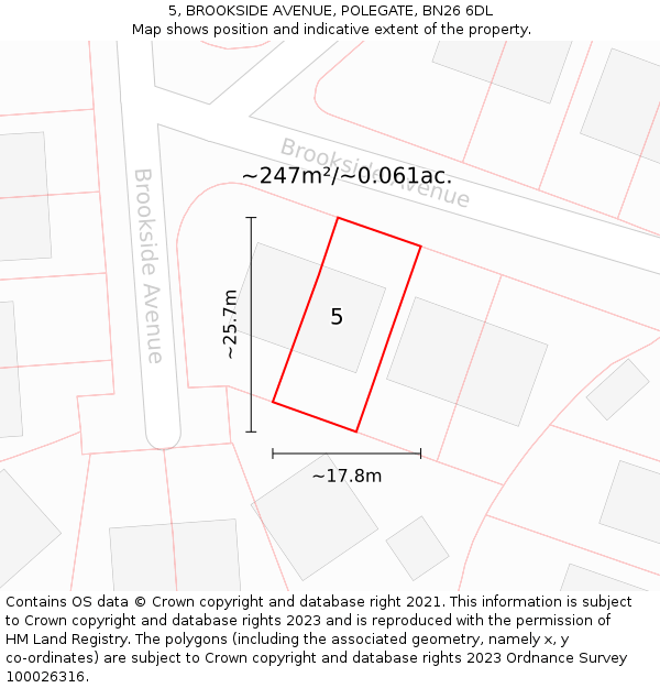 5, BROOKSIDE AVENUE, POLEGATE, BN26 6DL: Plot and title map
