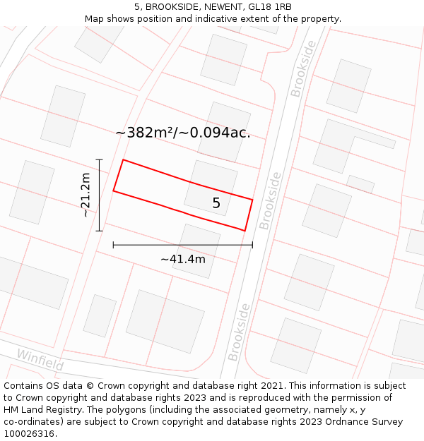 5, BROOKSIDE, NEWENT, GL18 1RB: Plot and title map