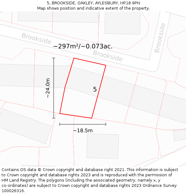 5, BROOKSIDE, OAKLEY, AYLESBURY, HP18 9PN: Plot and title map