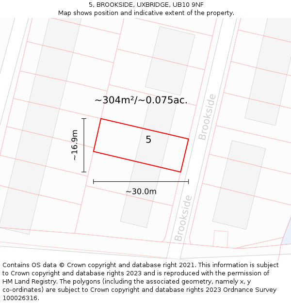 5, BROOKSIDE, UXBRIDGE, UB10 9NF: Plot and title map