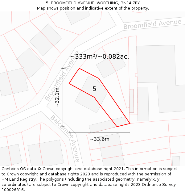 5, BROOMFIELD AVENUE, WORTHING, BN14 7RY: Plot and title map