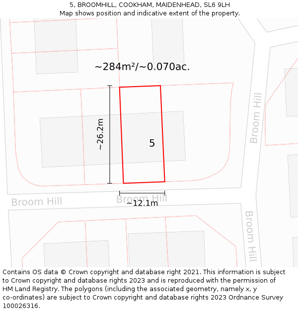 5, BROOMHILL, COOKHAM, MAIDENHEAD, SL6 9LH: Plot and title map