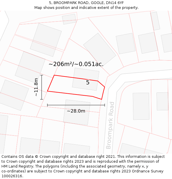 5, BROOMPARK ROAD, GOOLE, DN14 6YF: Plot and title map