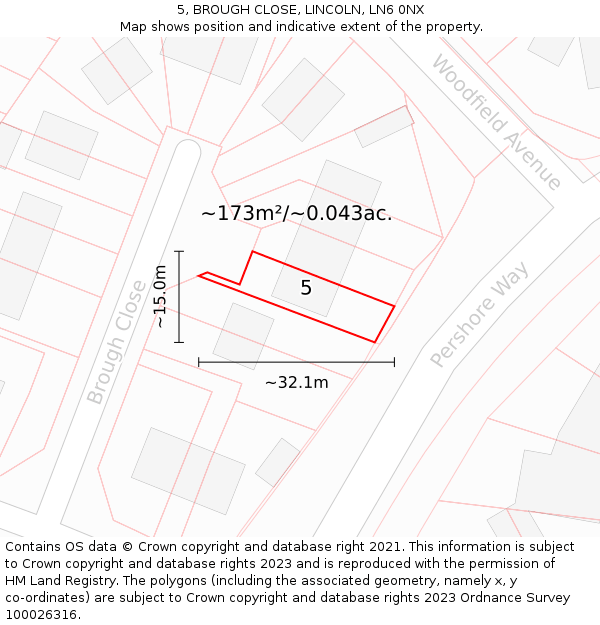 5, BROUGH CLOSE, LINCOLN, LN6 0NX: Plot and title map
