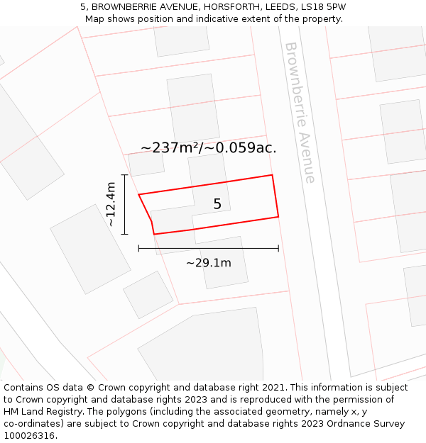 5, BROWNBERRIE AVENUE, HORSFORTH, LEEDS, LS18 5PW: Plot and title map