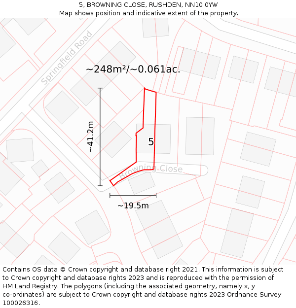 5, BROWNING CLOSE, RUSHDEN, NN10 0YW: Plot and title map