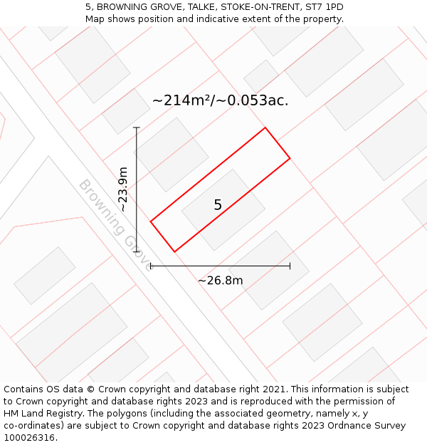 5, BROWNING GROVE, TALKE, STOKE-ON-TRENT, ST7 1PD: Plot and title map