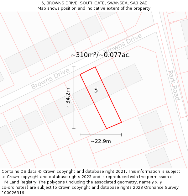 5, BROWNS DRIVE, SOUTHGATE, SWANSEA, SA3 2AE: Plot and title map