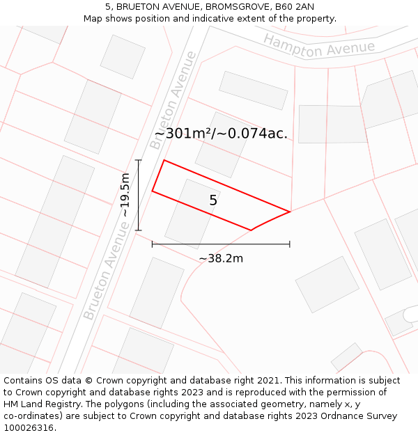 5, BRUETON AVENUE, BROMSGROVE, B60 2AN: Plot and title map