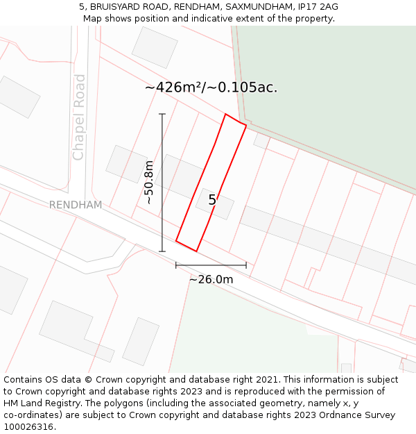5, BRUISYARD ROAD, RENDHAM, SAXMUNDHAM, IP17 2AG: Plot and title map