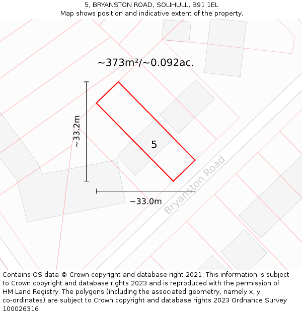 5, BRYANSTON ROAD, SOLIHULL, B91 1EL: Plot and title map