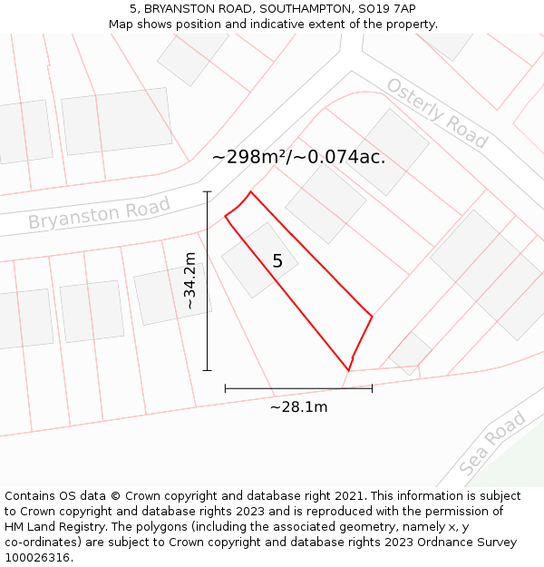 5, BRYANSTON ROAD, SOUTHAMPTON, SO19 7AP: Plot and title map
