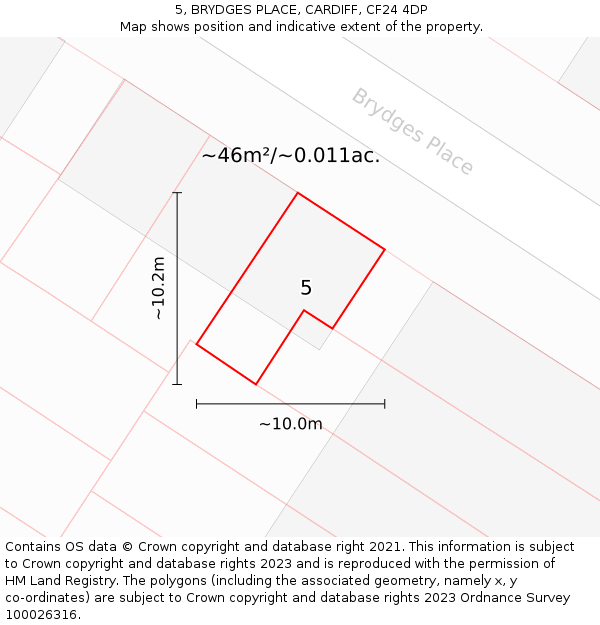 5, BRYDGES PLACE, CARDIFF, CF24 4DP: Plot and title map