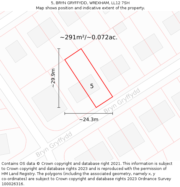 5, BRYN GRYFFYDD, WREXHAM, LL12 7SH: Plot and title map