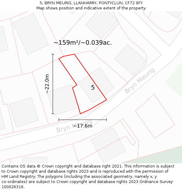 5, BRYN MEURIG, LLANHARRY, PONTYCLUN, CF72 9FY: Plot and title map