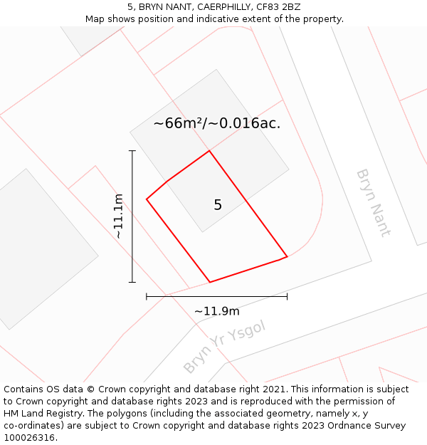 5, BRYN NANT, CAERPHILLY, CF83 2BZ: Plot and title map