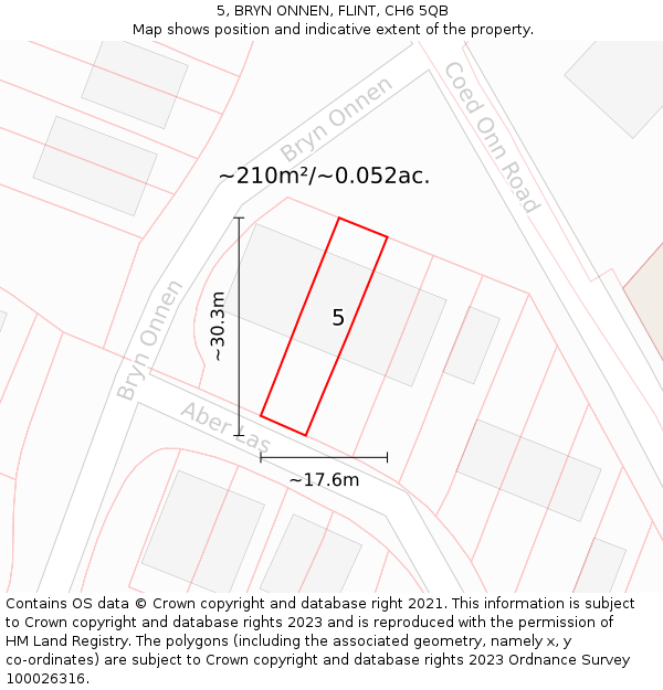 5, BRYN ONNEN, FLINT, CH6 5QB: Plot and title map