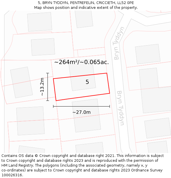 5, BRYN TYDDYN, PENTREFELIN, CRICCIETH, LL52 0PE: Plot and title map