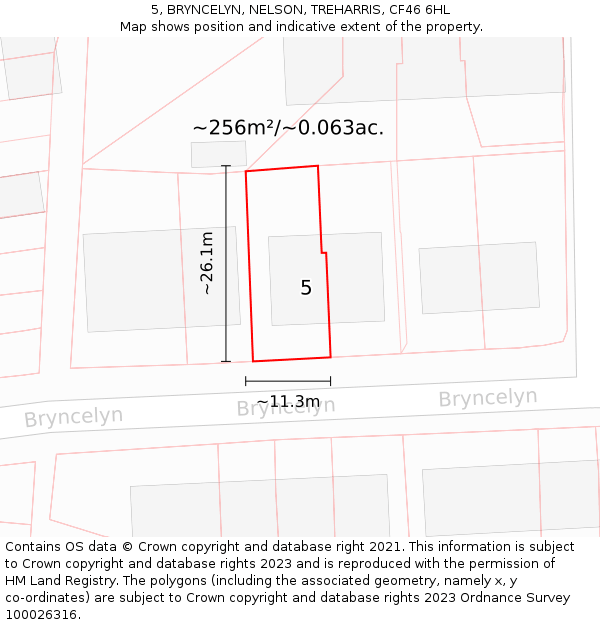 5, BRYNCELYN, NELSON, TREHARRIS, CF46 6HL: Plot and title map